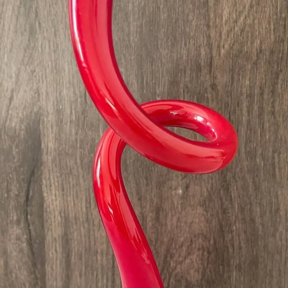 Normann Copenhagen Denmark Vintage Red Cased Glass Corkscrew Swing Vase 16